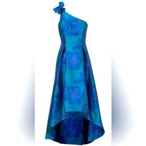 Adrianna Papell Floral Jacquard High-Low Dress - Size 16 (Teal/Blue)